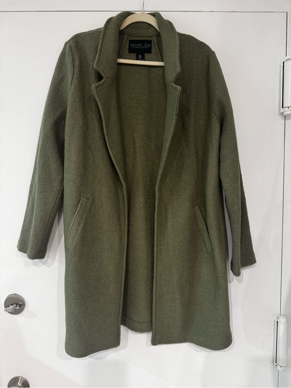 Rachel Zoe Olive Wool-Blend Open Front longline top